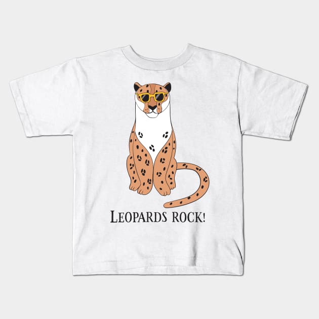 Leopards Rock, Funny Cute Leopard Love Kids T-Shirt by Dreamy Panda Designs